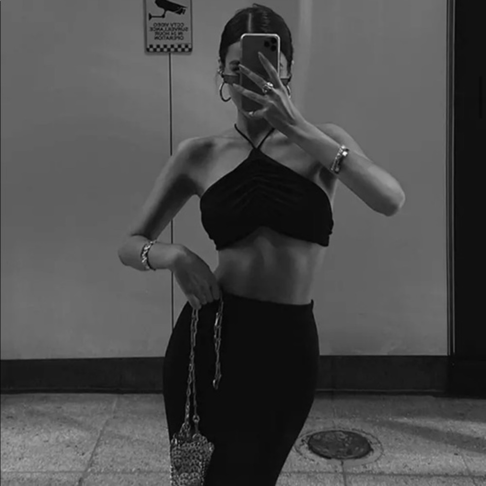 Two piece BLACK set midi skirt crop top - Picture 3 of 9